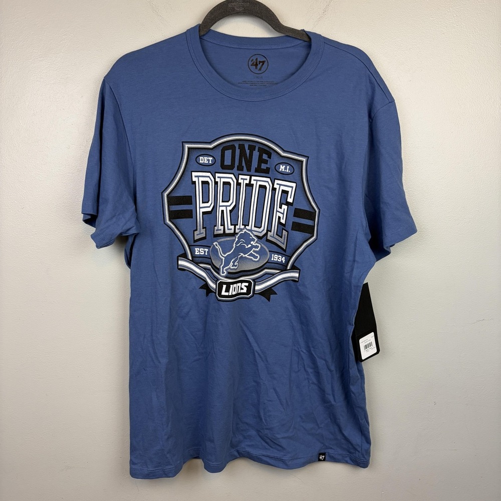 Detroit Lions Shirt Mens‎ Large Blue NFL Football '47 One Pride Graphic Tee - Picture 2 of 9